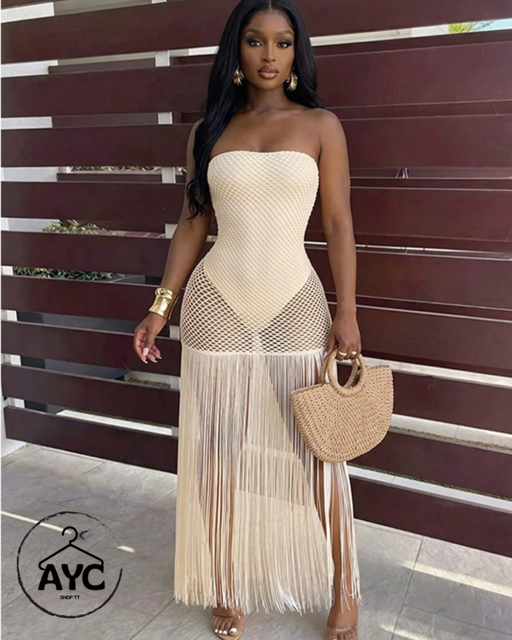 Beige Fringe Dress